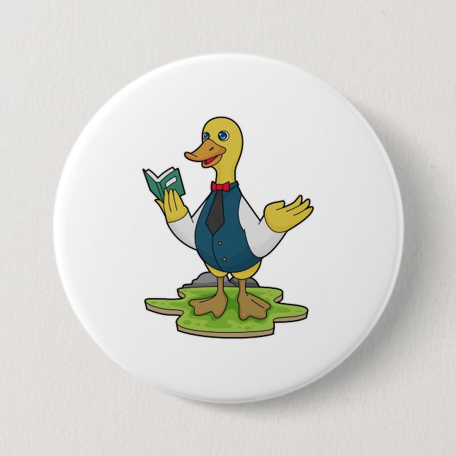 Duck as Teacher with Book Button (Front)