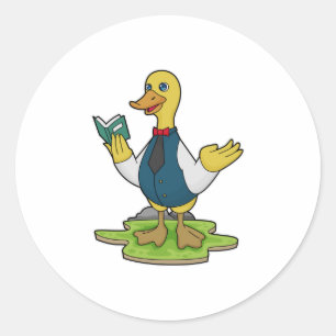 Duck as Teacher with Book Classic Round Sticker