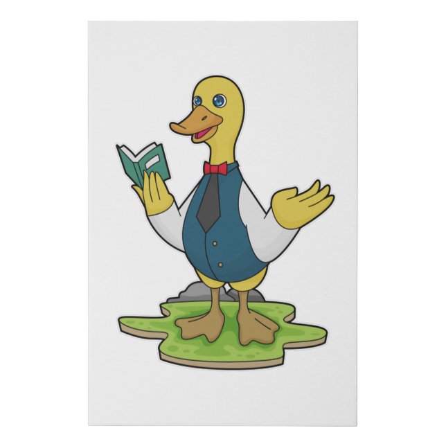 Duck as Teacher with Book Faux Canvas Print (Front)