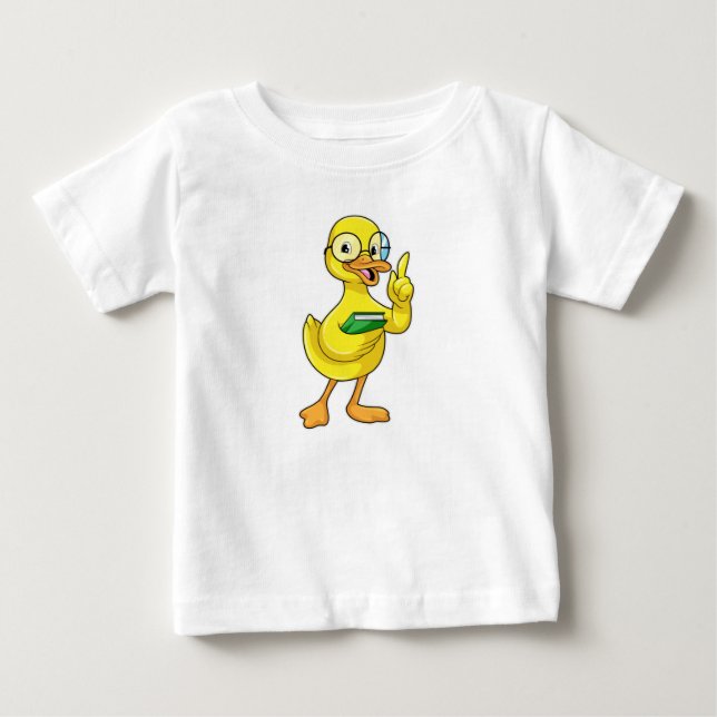 Duck as Teacher with Book & Glasses Baby T-Shirt (Front)