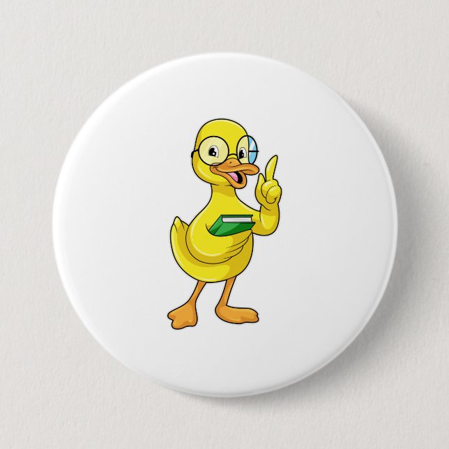 Duck as Teacher with Book & Glasses Button (Front)