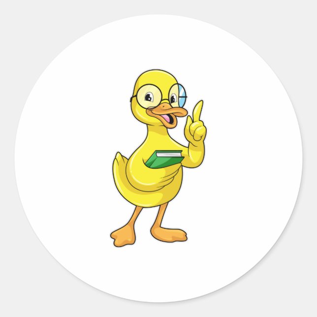 Duck as Teacher with Book & Glasses Classic Round Sticker (Front)