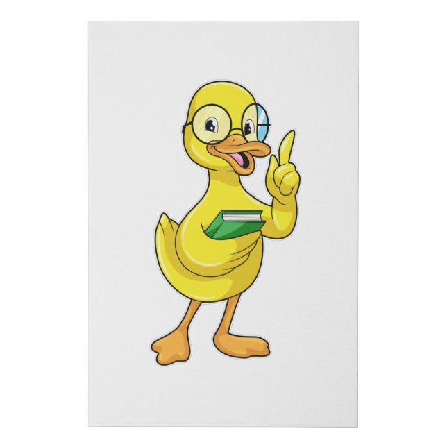Duck as Teacher with Book & Glasses Faux Canvas Print (Front)