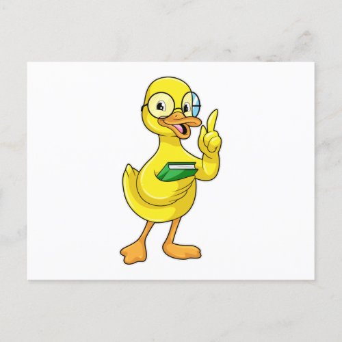 Duck as Teacher with Book  Glasses Postcard