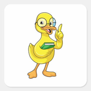 Duck as Teacher with Book & Glasses Square Sticker