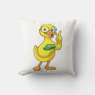 Duck as Teacher with Book & Glasses Throw Pillow