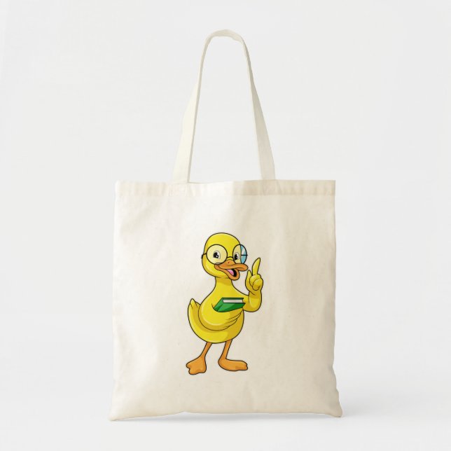 Duck as Teacher with Book & Glasses Tote Bag (Front)