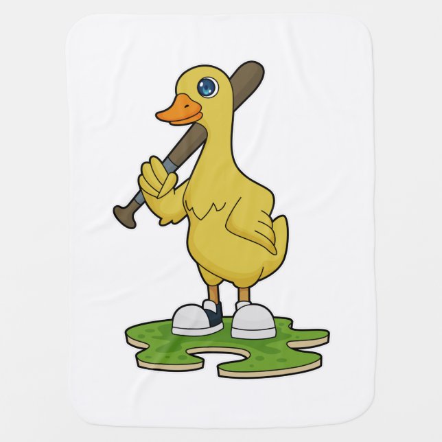 Duck at Baseball with Baseball bat Baby Blanket (Front)