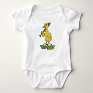 Duck at Baseball with Baseball bat Baby Bodysuit