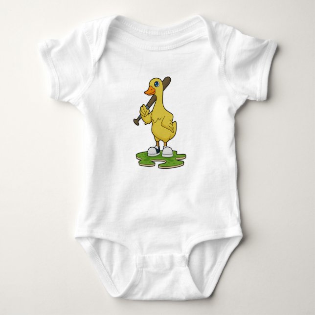 Duck at Baseball with Baseball bat Baby Bodysuit (Front)