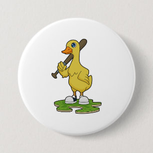 Duck at Baseball with Baseball bat Button