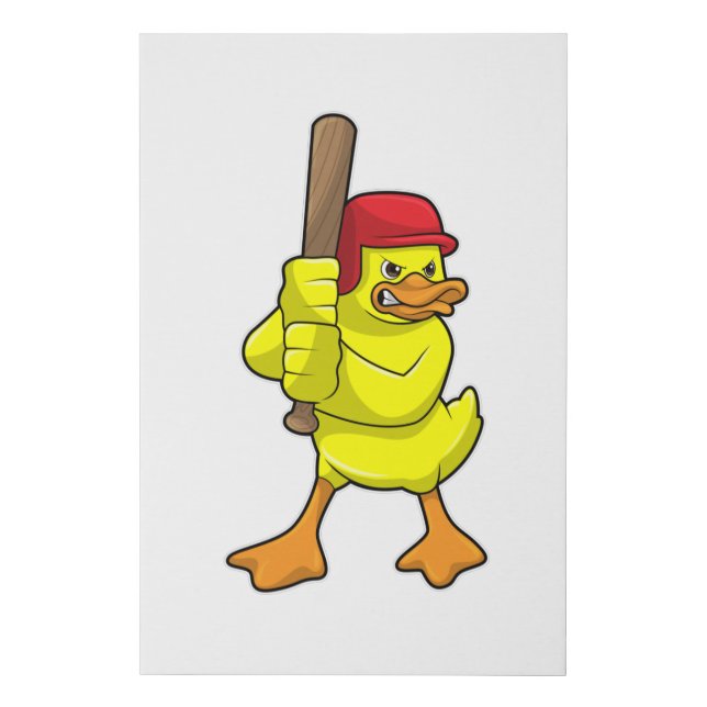 Duck at Baseball with Baseball bat & Cap Faux Canvas Print (Front)