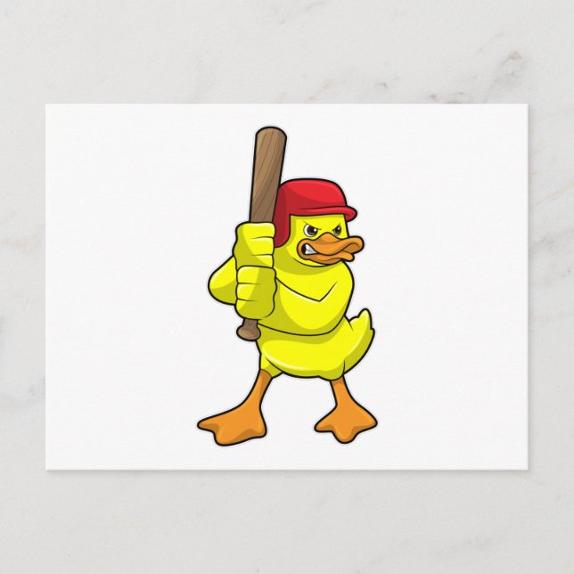 Duck at Baseball with Baseball bat & Cap Postcard (Front)