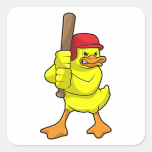 Duck at Baseball with Baseball bat & Cap Square Sticker