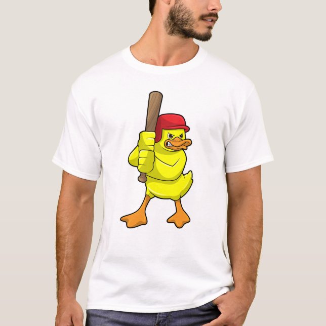 Duck at Baseball with Baseball bat & Cap T-Shirt (Front)
