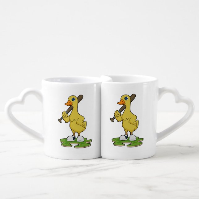 Duck at Baseball with Baseball bat Coffee Mug Set (Front Nesting)