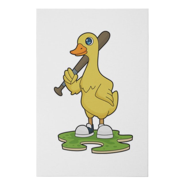 Duck at Baseball with Baseball bat Faux Canvas Print (Front)