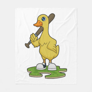 Duck at Baseball with Baseball bat Fleece Blanket