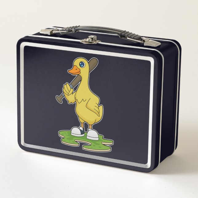 Duck at Baseball with Baseball bat Metal Lunch Box (Front)