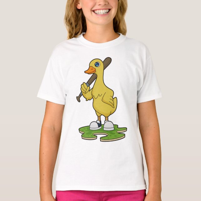 Duck at Baseball with Baseball bat T-Shirt (Front)