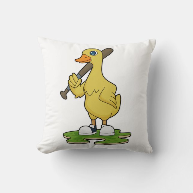 Duck at Baseball with Baseball bat Throw Pillow (Front)