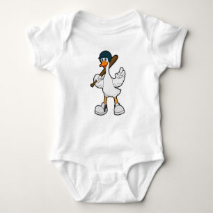 Duck at Baseball with Baseball racket & Helmet Baby Bodysuit