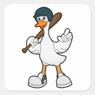 Duck at Baseball with Baseball racket & Helmet Square Sticker