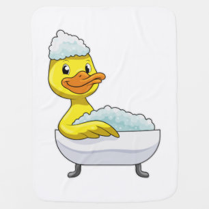 Duck at Bathing with Bathtub & Foam Baby Blanket