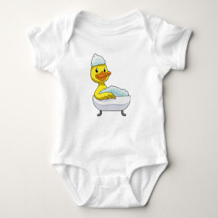 Duck at Bathing with Bathtub & Foam Baby Bodysuit