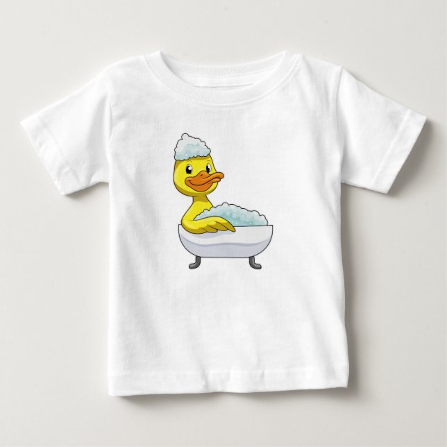 Duck at Bathing with Bathtub & Foam Baby T-Shirt (Front)