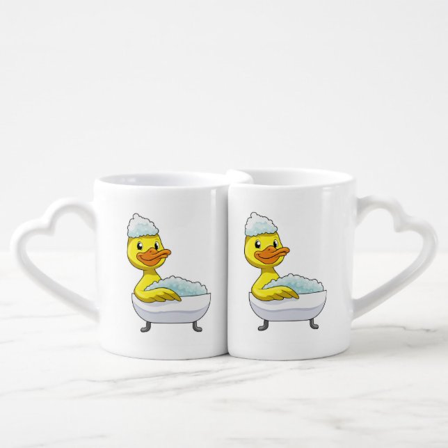 Duck at Bathing with Bathtub & Foam Coffee Mug Set (Front Nesting)