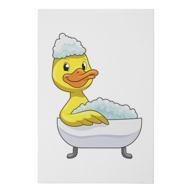 Duck at Bathing with Bathtub & Foam Faux Canvas Print (Front)