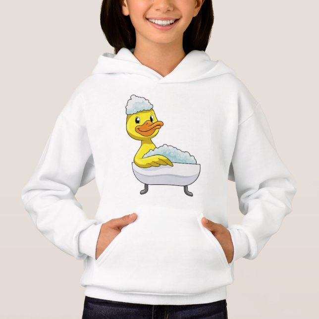Duck at Bathing with Bathtub & Foam Hoodie (Front)