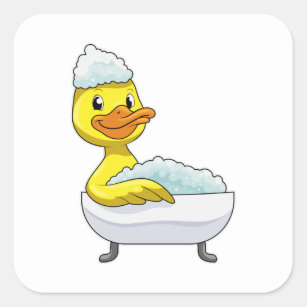 Duck at Bathing with Bathtub & Foam Square Sticker