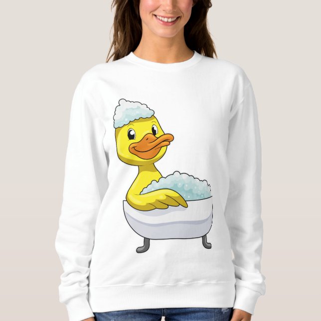 Duck at Bathing with Bathtub & Foam Sweatshirt (Front)