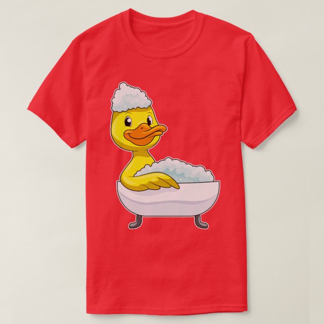 Duck at Bathing with Bathtub Foam T-Shirt (Design Front)