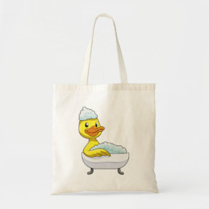 Duck at Bathing with Bathtub & Foam Tote Bag