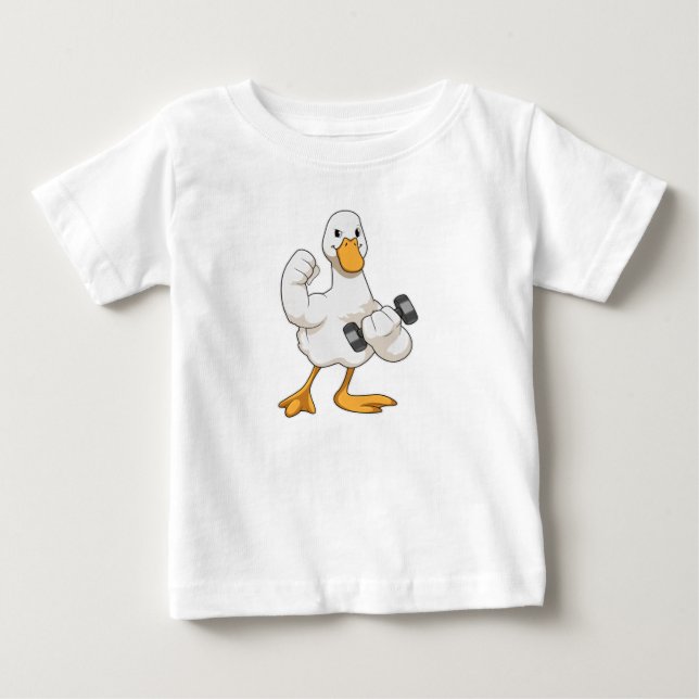 Duck at Bodybuilding with Dumbbell Baby T-Shirt (Front)