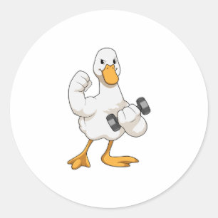 Duck at Bodybuilding with Dumbbell Classic Round Sticker
