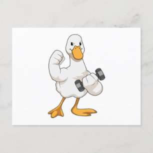 Duck at Bodybuilding with Dumbbell Postcard