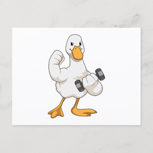 Duck at Bodybuilding with Dumbbell Postcard