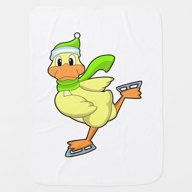 Duck at Ice skating with Ice skates Baby Blanket (Front)