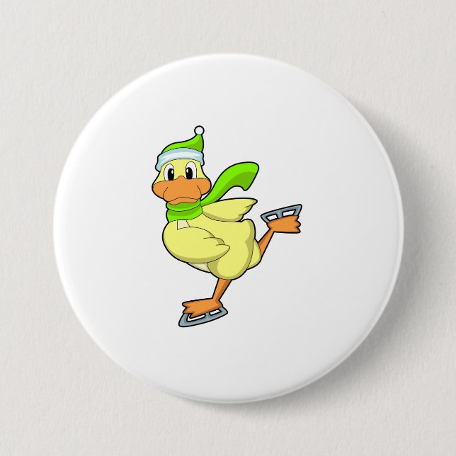 Duck at Ice skating with Ice skates Button (Front)