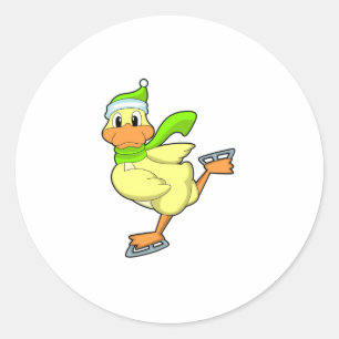 Duck at Ice skating with Ice skates Classic Round Sticker