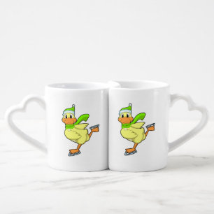 Duck at Ice skating with Ice skates Coffee Mug Set