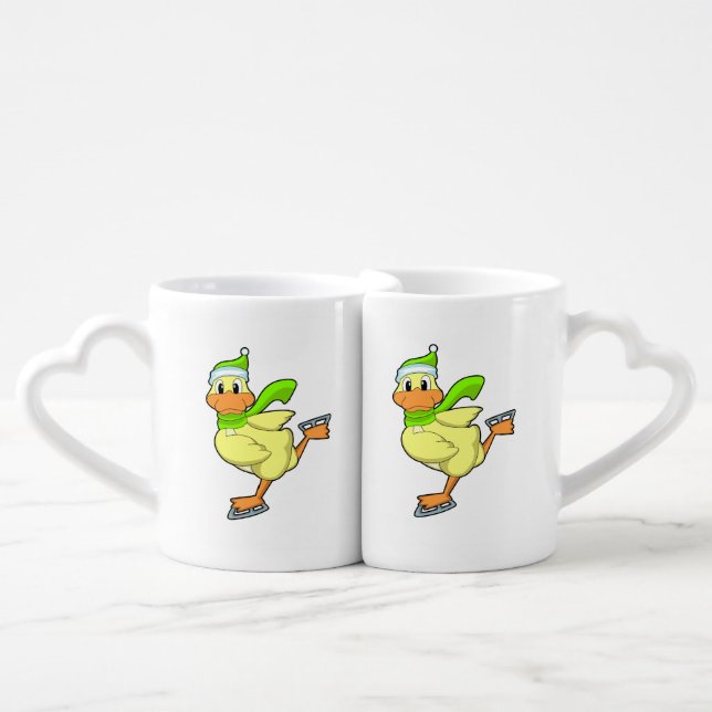 Duck at Ice skating with Ice skates Coffee Mug Set (Front Nesting)