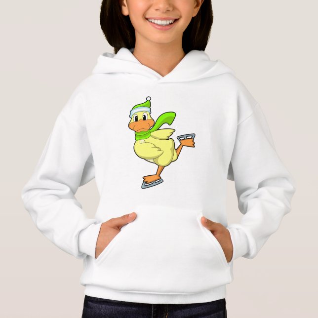 Duck at Ice skating with Ice skates Hoodie (Front)