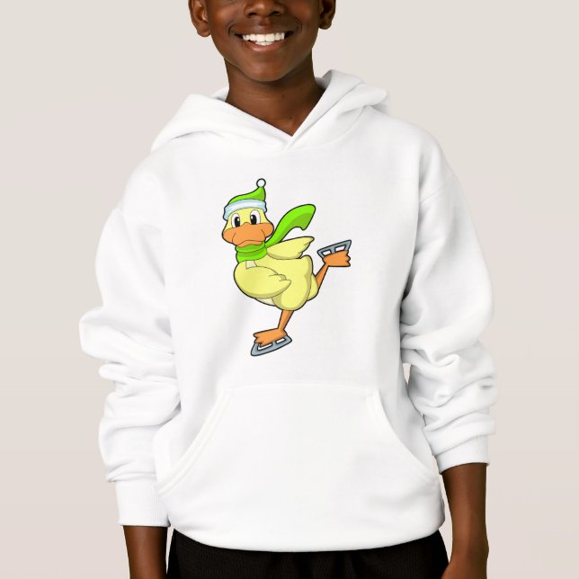 Duck at Ice skating with Ice skates Hoodie (Front)