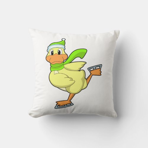 Duck at Ice skating with Ice skates Throw Pillow