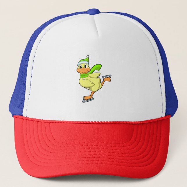 Duck at Ice skating with Ice skates Trucker Hat (Front)